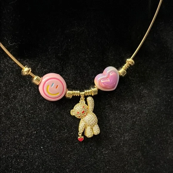 Gold Necklace with Pink Charms - Picture 8 of 12